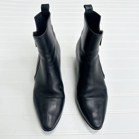 Saint Laurent Rock Chelsea Black Leather Ankle Boots Western Smooth 39.5 - Picture 2 of 15